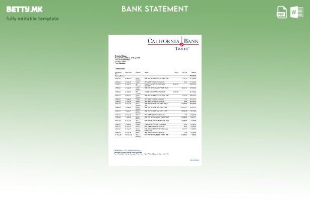 Модерен стил Шаблон за збор за изјава за банкарска доверба во САД Калифорнија