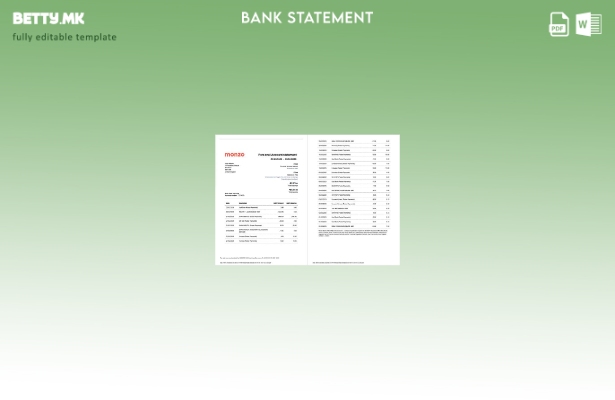 Модерен стил Шаблон за зборови за изводи од банкарска сметка Monzo во Обединетот