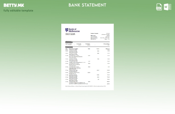 Модерен стил Шаблон за извод на банкарска сметка во Австралија Банката на Мелбур