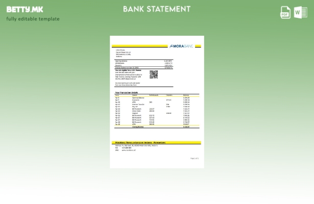 Модерен стил Шаблон за извод од банка Андора МораБанк