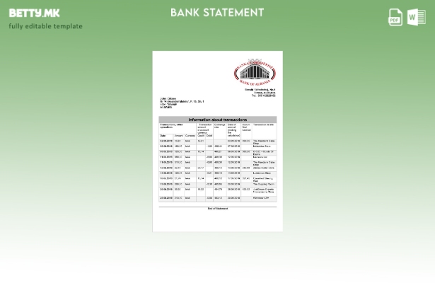 Модерен стил Шаблон за извод од банка на Албанија Банка на Албанија