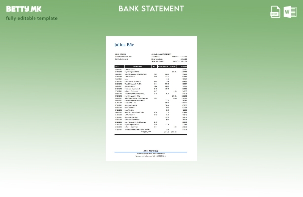 Модерен стил Швајцарија Јулиус Бар Шаблон за извод од банка
