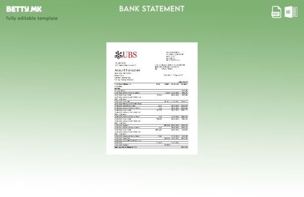 Модерен стил Швајцарија УБС банка извод шаблон ексел