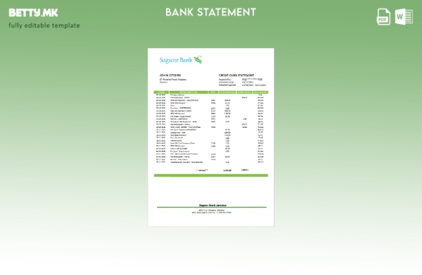 Модерен стил на Јамајка Сагикор шаблон за извод од банка 1