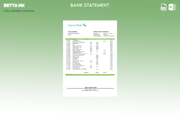 Модерен стил на Јамајка Сагикор шаблон за извод од банка