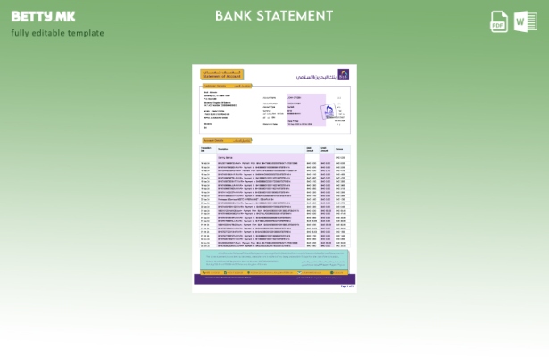 Модерен стил на Бахреин BISB извод од банкарски шаблон за зборови