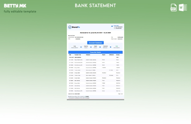 Модерен стил на Индија Bharatpe шаблон за извод од банка