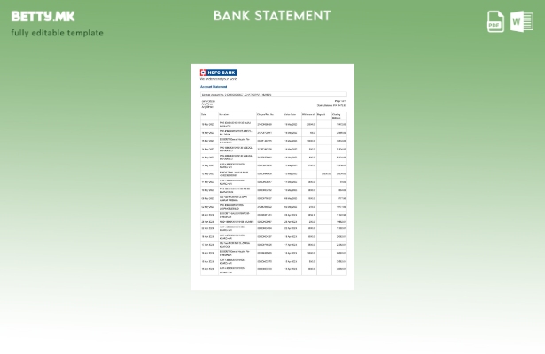 Модерен стил на Индија HDFC шаблон за извод од банка