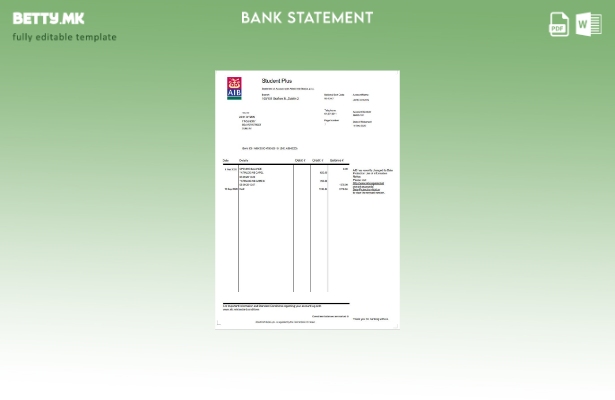 Модерен стил на Ирска AIB шаблон за извод од банка