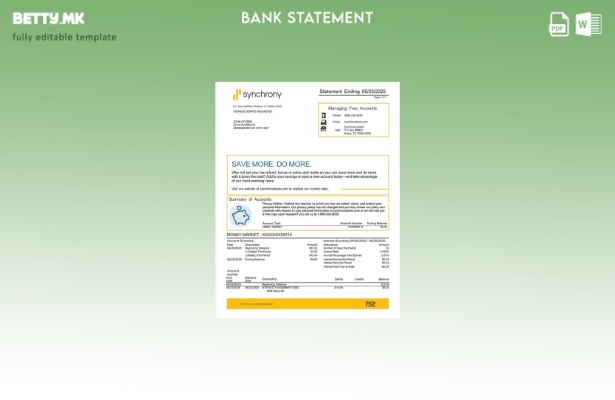 Модерен стил на САД Синхронизиран шаблон за извод од банка