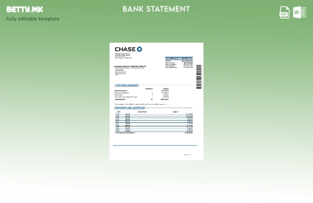 Модерен стил на САД JP Morgan Chase шаблон за извод од банка