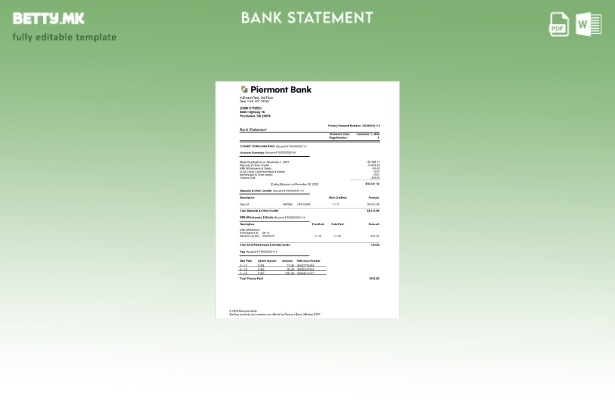 Модерен стил на САД, шаблон за збор од банкарски извод од Њујорк Пиермонт