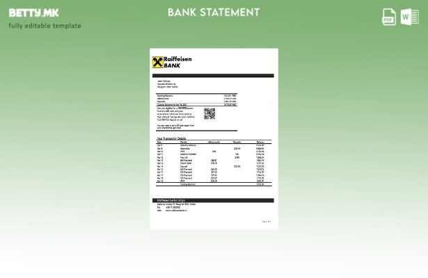 Модерен стил на Србија Рајфајзен шаблон за извод од банка