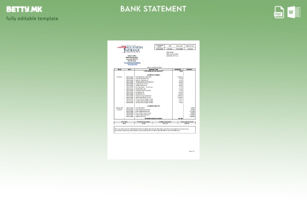 Модерен стил на Универзитет на САД во Јужна Индијана шаблон за извод од банка
