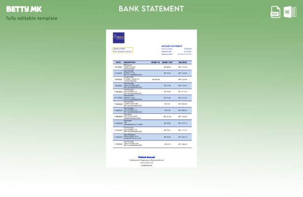 Модерен стил на ексел шаблон за извод од банка на Бурунди Финбанк
