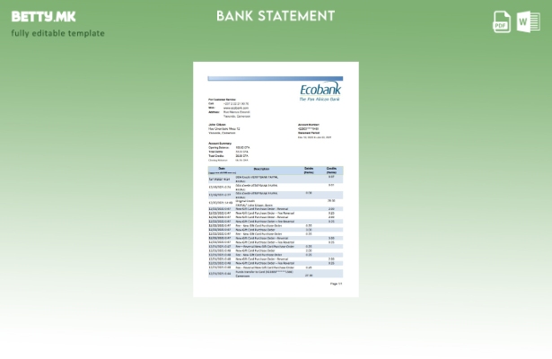 Модерен стил на ексел шаблон за извод од банка на Камерун Ecobank