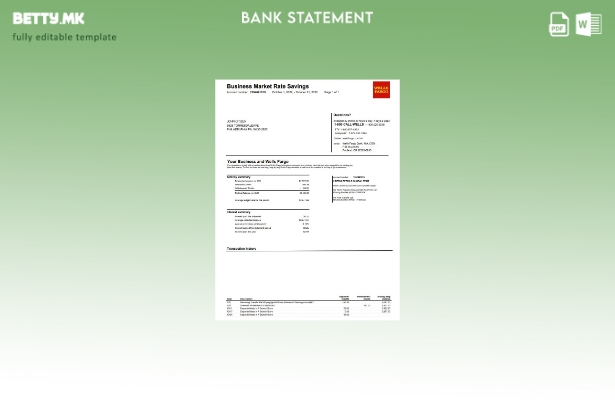 Модерен стил на шаблон за збор верзија на извод од банка во САД Wells Fargo