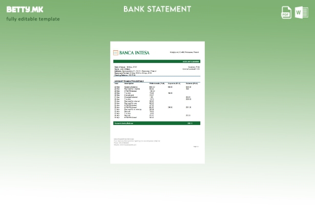Модерен стил на шаблон за збор за извод од банка Банка Интеса