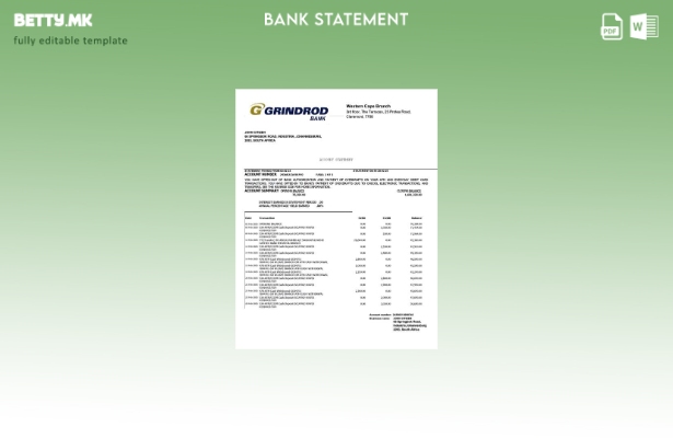 Модерен стил на шаблон за збор за извод од банка во Јужна Африка Гриндрод