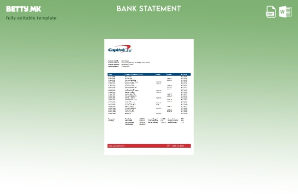 Модерен стил на шаблон за збор за извод од банка во САД Capital One