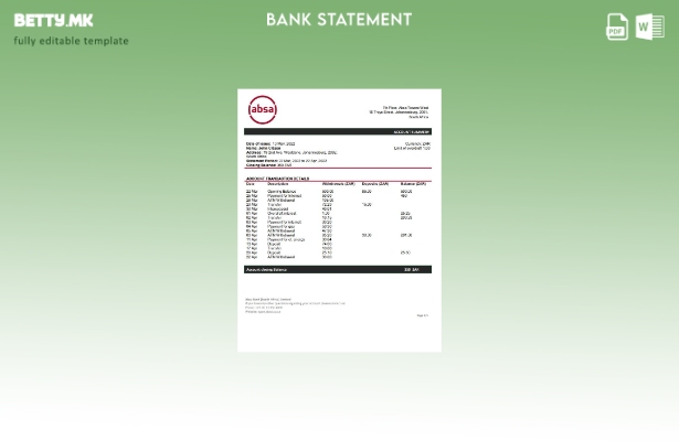 Модерен стил на шаблон за збор за извод од банка ABSA во Јужна Африка