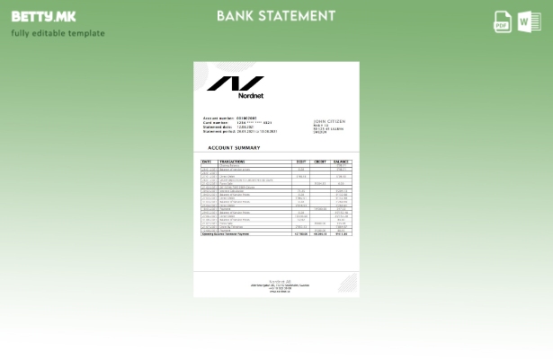 Модерен стил на шаблон за збор за извод од банкарски извод од Шведска Норднет АБ