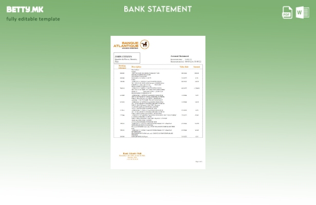 Модерен стил на шаблон за зборови за извод од банка Mali Banque Atlantiaque
