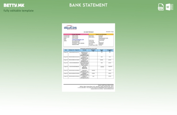 Модерен стил на India Equitas Small Finance извод од банкарска сметка шаблон за