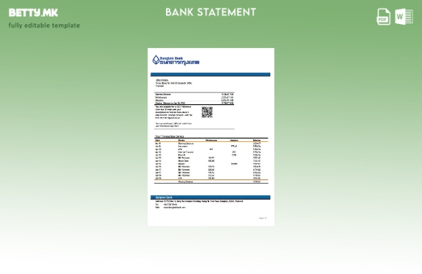 Модерен стил шаблон за верзија на ексел за извод од банка од Тајланд Бангкок 1