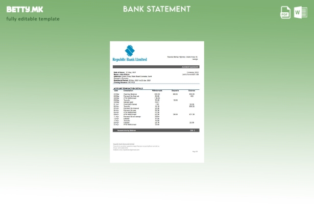 Модерен стил шаблон за збор за извод од банка на Република Гренада