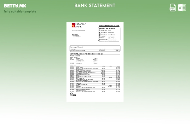 Модерен стил шаблон за збор за извод од банка на САД Хауард