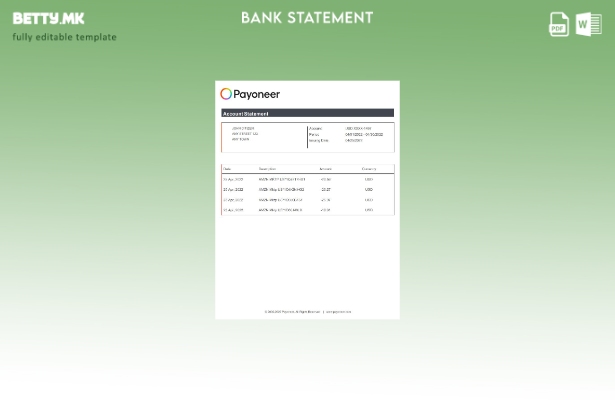 Модерен стил шаблон за збор за извод од банка на Payoneer во САД