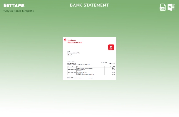 Модерен стил шаблон за збор за извод од банкарска банка во Германија Sparkasse