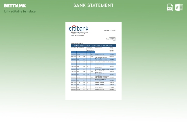 Модерен стил шаблон за зборови за извод од банка на Ирска Ситибанк