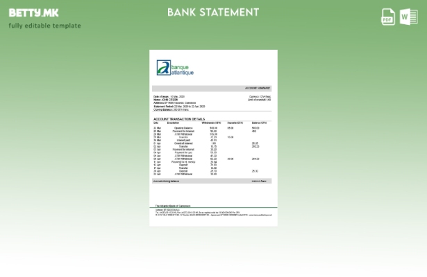 Модерен стил шаблон за извод од банка на Камерун Атлантик