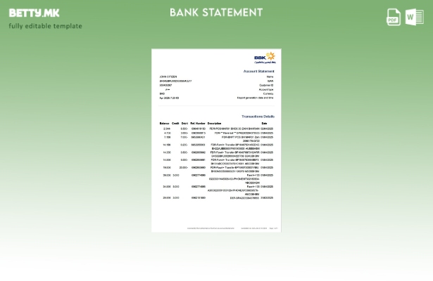 Модерен стил „Бахреин Банката на Бахреин и Кувајт (BBT) за сметката шаблон за зб