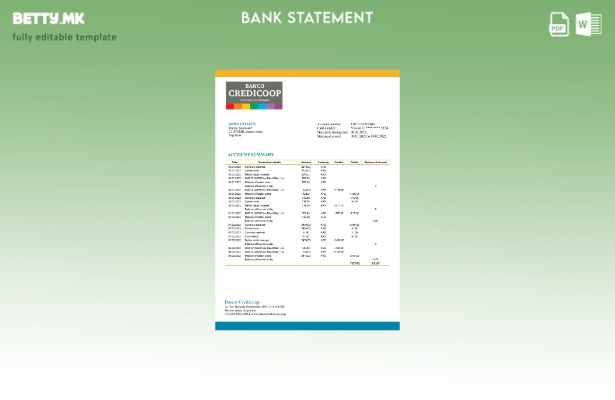 Модерен стил Argentina Banco Credicoop шаблон за извод од банка