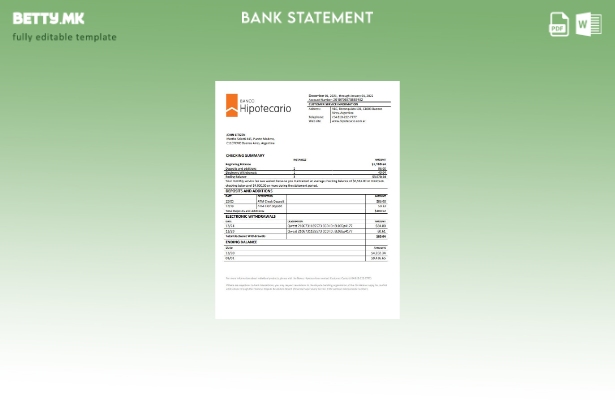 Модерен стил Argentina Banco Hipotecario шаблон за извод од банка
