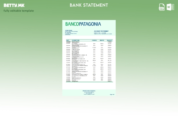 Модерен стил Argentina Banco Patagonia шаблон за извод од банка