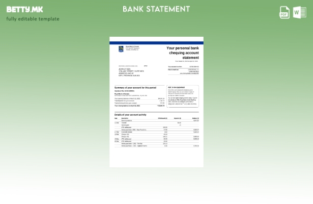 Модерен стил Canada Royal Bank of Canada (RBC) шаблон за збор верзија на извод о