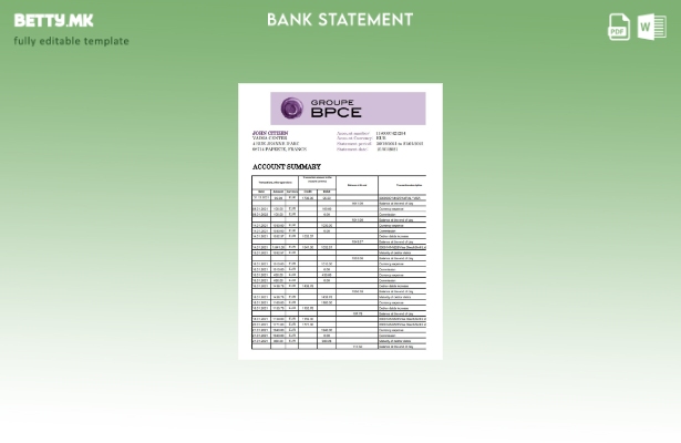 Модерен стил France Groupe BPCE шаблон за ексел банкарски извод