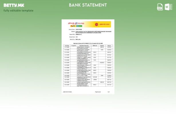 Модерен стил India Union Bank of India извод за сметка шаблон за збор