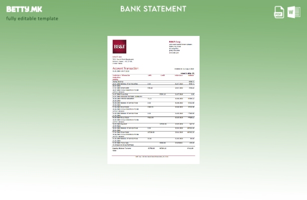 Модерен стил USA BB&T Corp. шаблон ексел за извод од банка