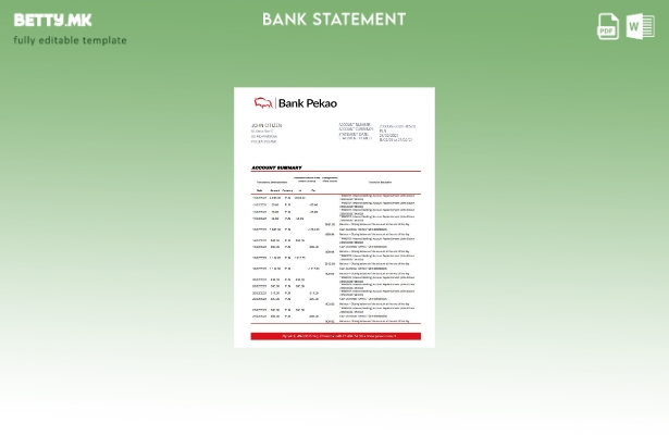 Модерен стил, Шаблон ексел за извод од банка на Полска Банка Пекао С.А