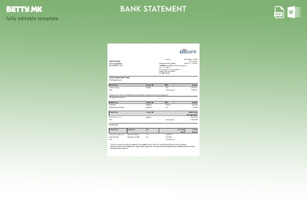 Модерен стил, Шаблон ексел за извод од банка на Франција Ситибанк