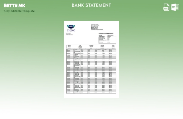 Модерен стил, Шаблон за извод од банкарска сметка во Австралија Cigno
