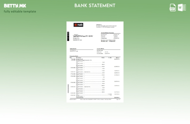 Модерен стил, образец за збор за извод од банка NAB во Австралија