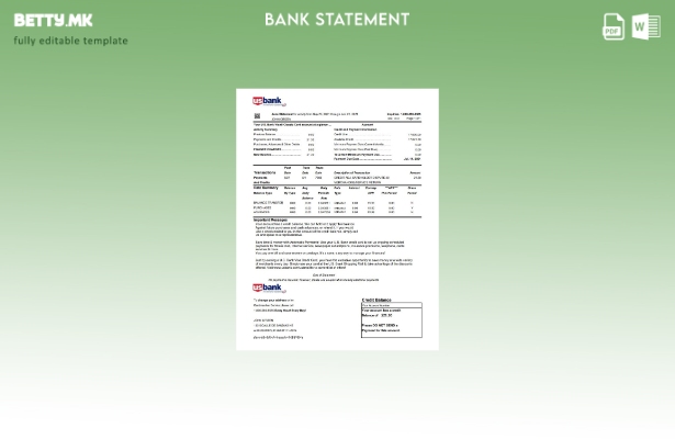 Модерен стил, шаблон ексел за извод на банкарска картичка од САД