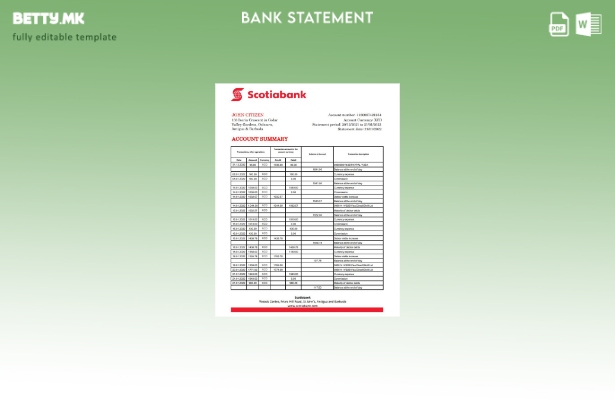 Модерен стил, шаблон ексел за извод од банка на Антигва и Барбуда Scotiabank