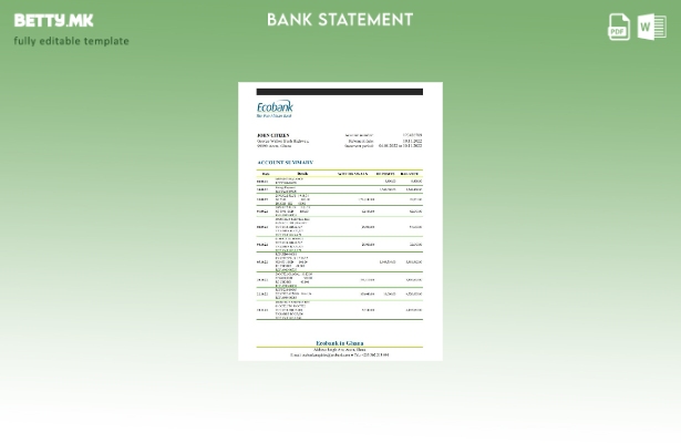 Модерен стил, шаблон ексел за извод од банка на Гана Ecobank